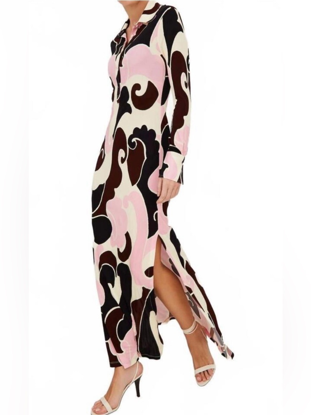 NEW Cara Cara Clarence Maxi Shirt Dress Large Petal Wave Blush Floral Resort Mod